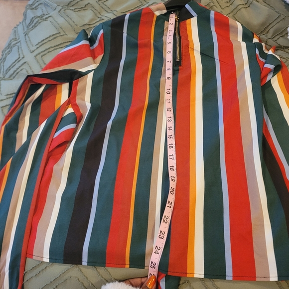 Muriell's Closet blue, red, green, gold, and white striped blouse. Size … - Picture 2 of 12